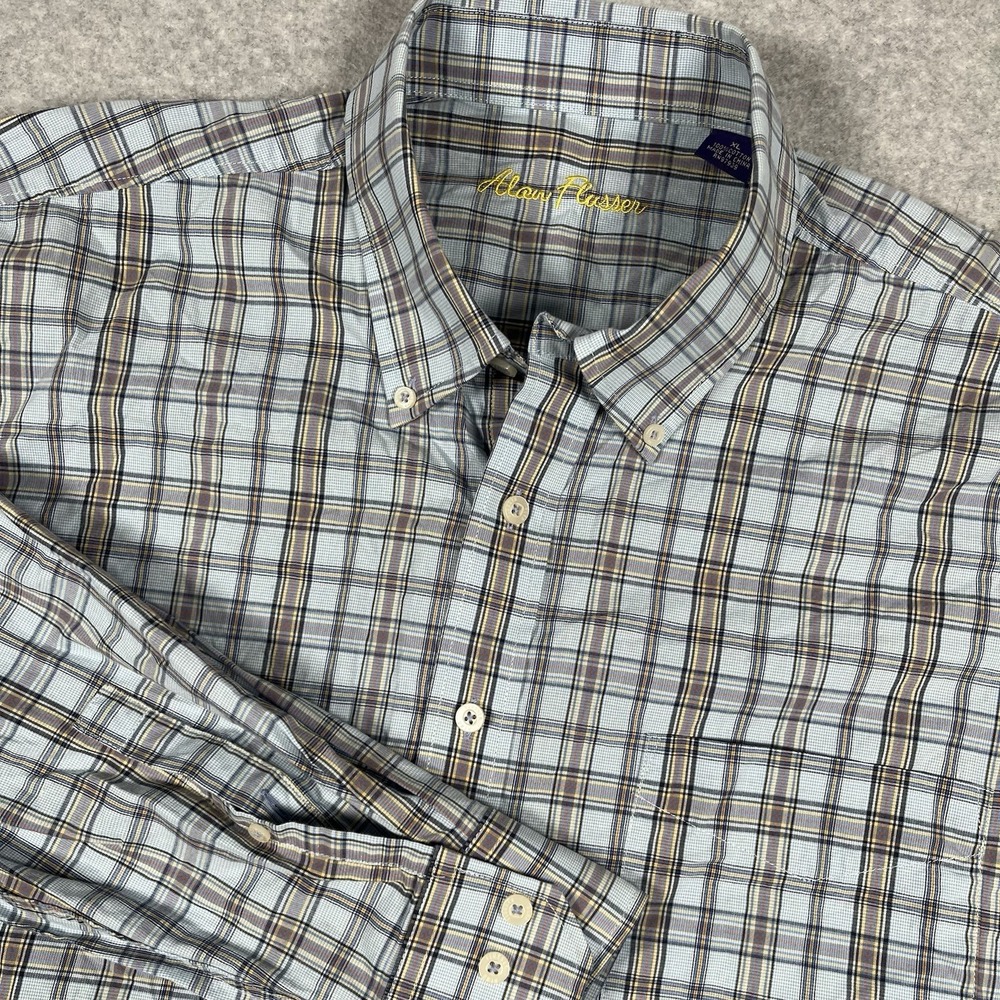 Alan Flusser Shirt XL Colorful Plaid Casual Cotton Button Up Long Sleeve Mens - Picture 1 of 9